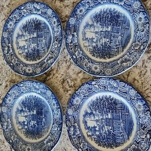 Dinner Plates Liberty Blue Independence Hall England Vintage Set 4